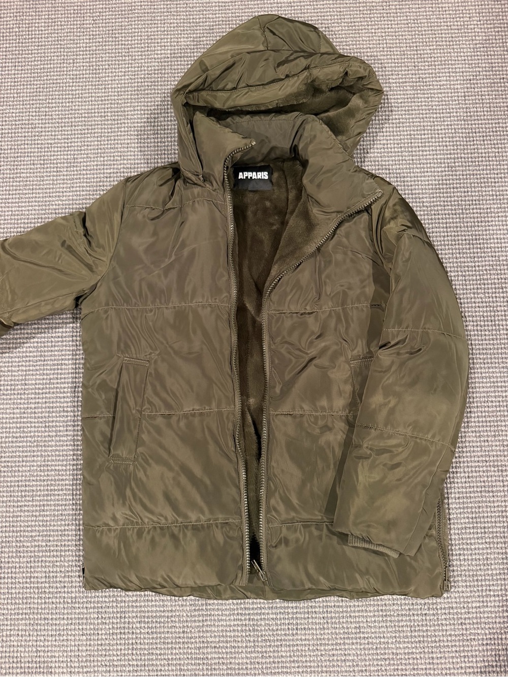 APPARIS Olive Green Fur Hooded Puffer Jacket